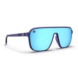 Blenders Meister X2 Crystal Indigo Sunglasses – Polarized Blue Mirror Lenses, UV400 Protection, Scratch-Resistant, Gloss Transparent Navy Frame, Medium-Large Fit