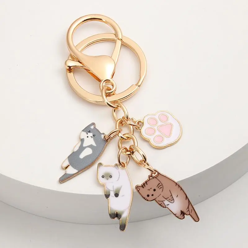 1pc Cartoon Cat Keychain Cute Animal Key Ring Purse Bag Backpack Car Key Charm Earbud Case Accessory Women Cat Mom Gift