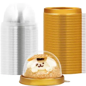 100 Pack Clear Plastic Mini Cake Box with Dome Lids,Plastic Mini Cupcake Container,Mooncake Boxes for Individual Chocolate Cookies,Cheesecake and Other Small Desserts