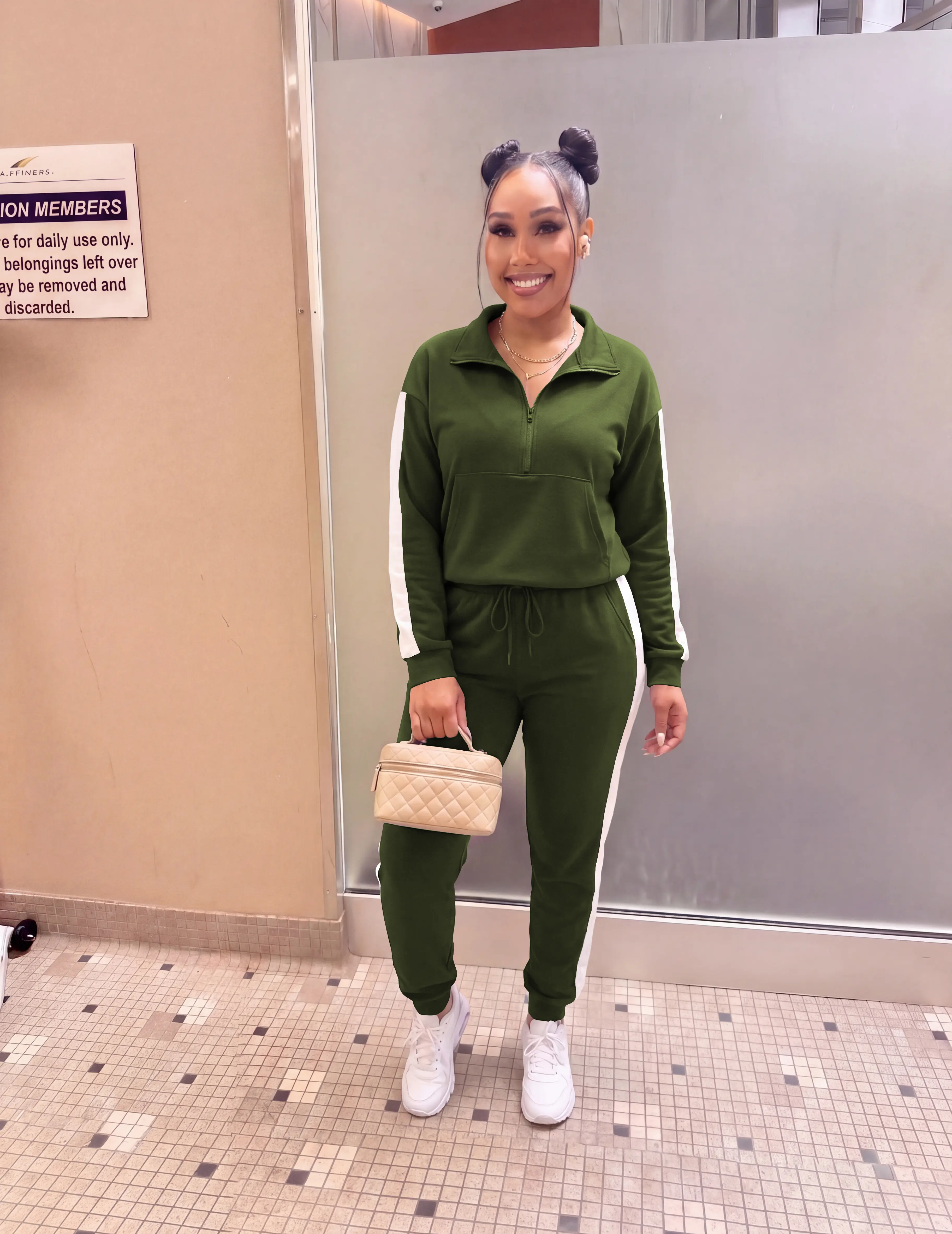 USBOUTIQUE CHIC Women's 2026 Fall Slim Fit Two Piece Set Zip-Up Top & High Waist Pants Stretchy Outfit with Adjustable Drawstring Waistband