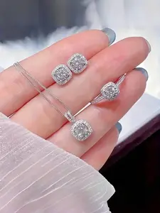 Elegant Oxidized Zircon Jewelry Set, 4-Piece Luxury Necklace Earrings Ring, Perfect for Daily Wear and Gifts, Women's Fashion Accessories