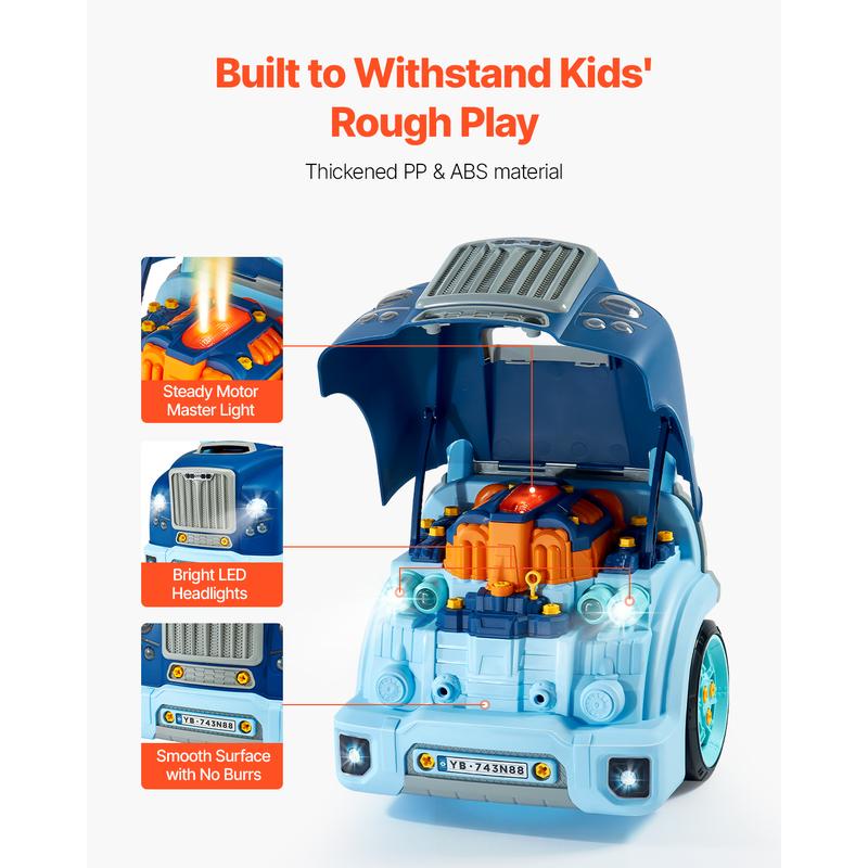 VEVOR Engine Toy, TikTokShopBlackFriday, 60 Pieces, Kids Mechanic Car Repair Set with Removable Parts, Lights and Sounds, Steering Wheel and Horn, Kids Mechanic Workshop Set for Toddler Ages 3 Years and Up, Blue