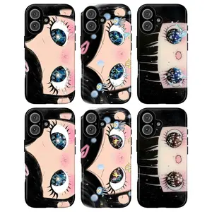 Sad Crying Anime Girl Eyes Kawaii Manga Art Emo Pastel Goth Sparkly Galaxy Jellyfish Art Trendy Tough Phone Case. Coquette Aesthetic Heavy Duty Shockproof Protective Smartphone Cover for iPhone 17 Pro Max 16 Air 15 14 13 12 11.