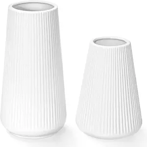White Ceramic Vase,  Small Cute Flower Vase for Pampas Grass, Home, Living Room, Dining Table, Farmhouse, Office Decor, Bedroom, Table, and Kitchen Shelf (White- 2 count)