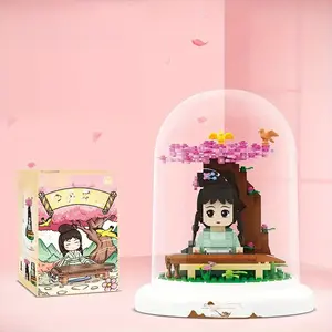 Dream Back Tang Dynasty Architecture Model Blocks, Stem Building Blocks, Piano Chess Calligraphy Square Head Figure Models, Miniature Building Toy Set, Building Sets, Bricks