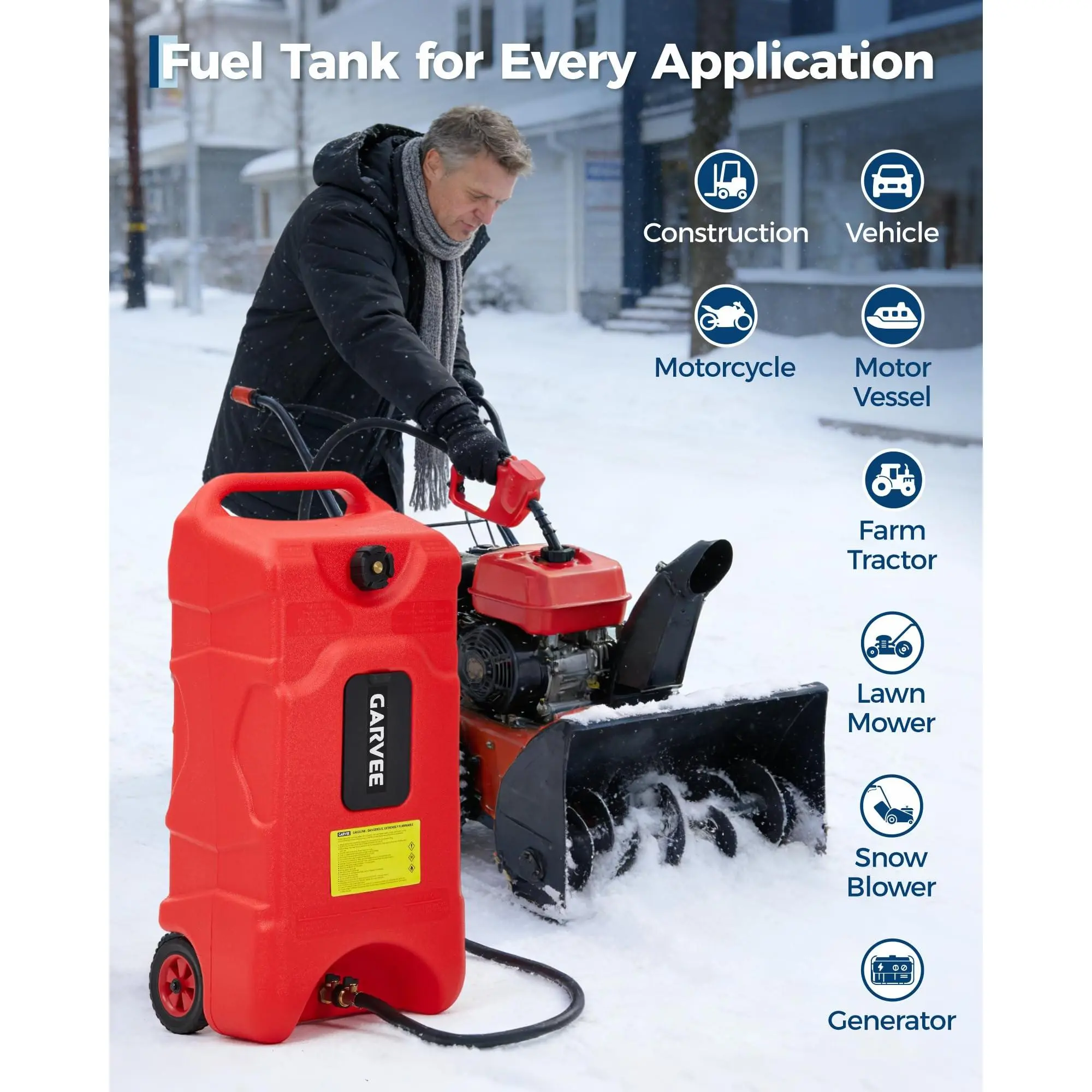 16 Gallon Upgraded Heavy-Duty Portable Gas Tank – Manual Transfer Pump, 10FT Hose & Casters – Leak-Proof Fuel Can for Lawn Mowers, Tractors, Boats, Snow Blowers