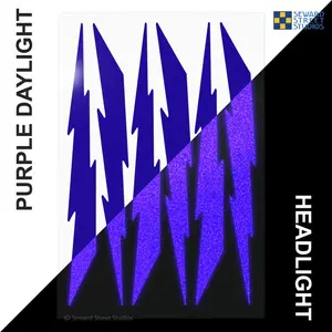 6 Purple Lightning Bolts Reflective Decal Set, Six Lightning Bike Frame Reflector Stickers Kit, Motorcycle Helmet Transfers Sheet / #674R-Purple Does not apply