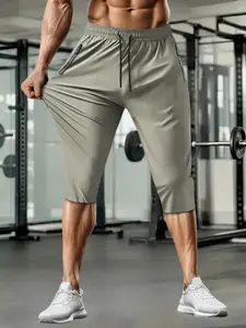 Men's Spring Summer Ice Silk Cool Feeling Capris Pants, Lightweight Breathable Quick-Dry Anti-Wrinkle Casual Workout Trousers