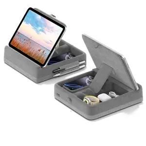 Tablet Pillow Holder, Foldable ipad Cushion Pillow Stand Holder with Storage and Stylus Mount for Bed, Lap and Desk, Adjustable Tablet Rest Cushion for iPad Pro 13, iPad Air, Mini, Book 4-13" Gray