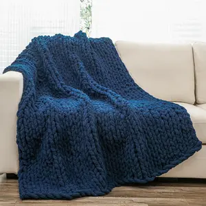 chunky knit throw 51x63, chenille throw blanked, chunky knits Throw for Couch , large knit throw blanked chunky yarn, big thick cable knit Blankers (navy blue)