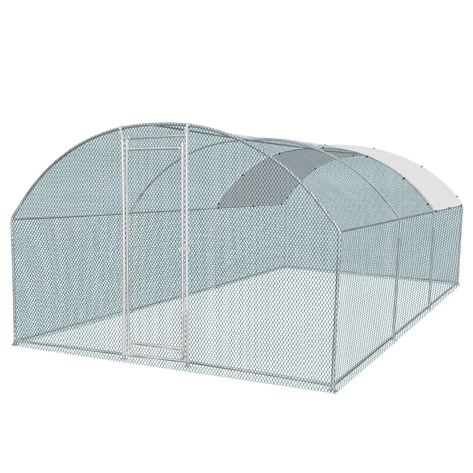 19.7x9.8x6.5ft Coated Metal Chicken Coop with Spacious Walk-In Run, Heavy-Duty Galvanized Steel Habitat for Farms, Waterproof Arc Roof, 1x PE Cover, 1x Assembly Hardware Set, 104.1 lb (Fits Chickens, Goose)