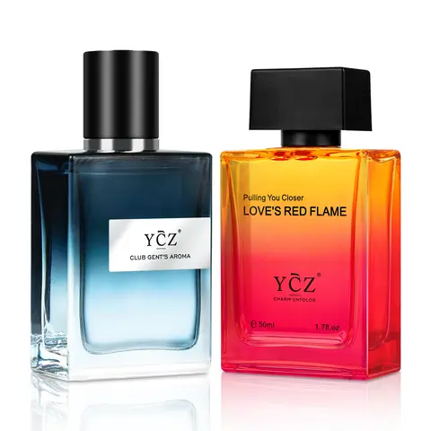 [YCZ] Men's 2-Piece Cologne Gift Set | 2 × 50 mL | Love's Red Flame & Club Gent's Aroma | Citrus Spicy Fragrance| Woody Musk Fruity Chypre Notes | Long Lasting Scents | Exclusive Gift Box for Mens Gifts | Vegan & Cruelty-Free