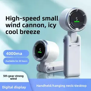 Mini Turbo Neck Fan, Bladeless Strong Wind Handheld Fan, Digital Display USB Rechargeable, Portable Cooling Fan for Outdoor Travel, Summer Gift for Adults Kids