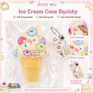 Jumbo Ice Cream Squeeze Toy - Super Soft Slow Rise Squishy with Donut & Marshmallow Toppings - Kawaii Stress Relief Fidget Toy