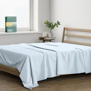 100% Organic Cotton Percale Twin Size Flat Sheet 1PC Light Blue - Crisp Cool Strong Bed Linen Top Sheets for Hot Sleepers Luxury Breathable GOTS Certified Sheets