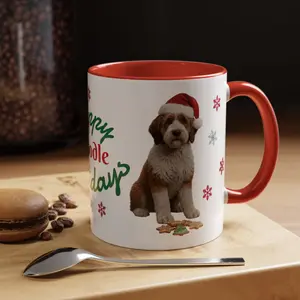 Saint Bernard Doodle Holiday Coffee Mug, Customize with Golden Doodles, Bernedoodles, Labradoodles, Aussie Doodles, and More, Gift for Doodle Lovers