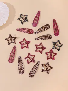 16pcs Women Personalized Water Drop Shaped Barrettes, Colorful Leopard & Zebra Pattern Hairpins, Cute Star Hair Clips Claw Clips, Clips For Hair, Hair Slide, Hair Claws, Hair Claws Set, Hair Decor