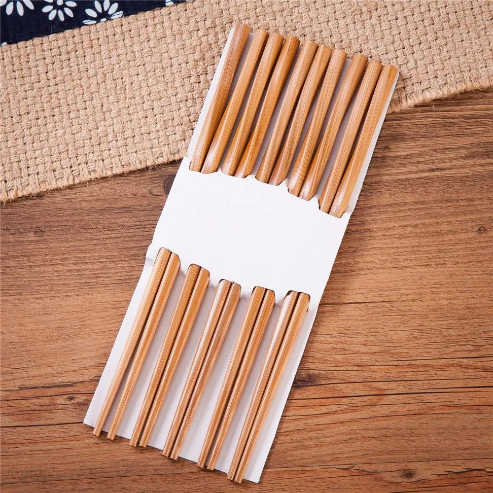 Thy Home 10-Piece (5 Pairs) Bamboo Handle Twist Chopsticks Set, Durable Eco-Friendly Non-Plastic Dishwasher-Safe Kitchen Tableware Utensils