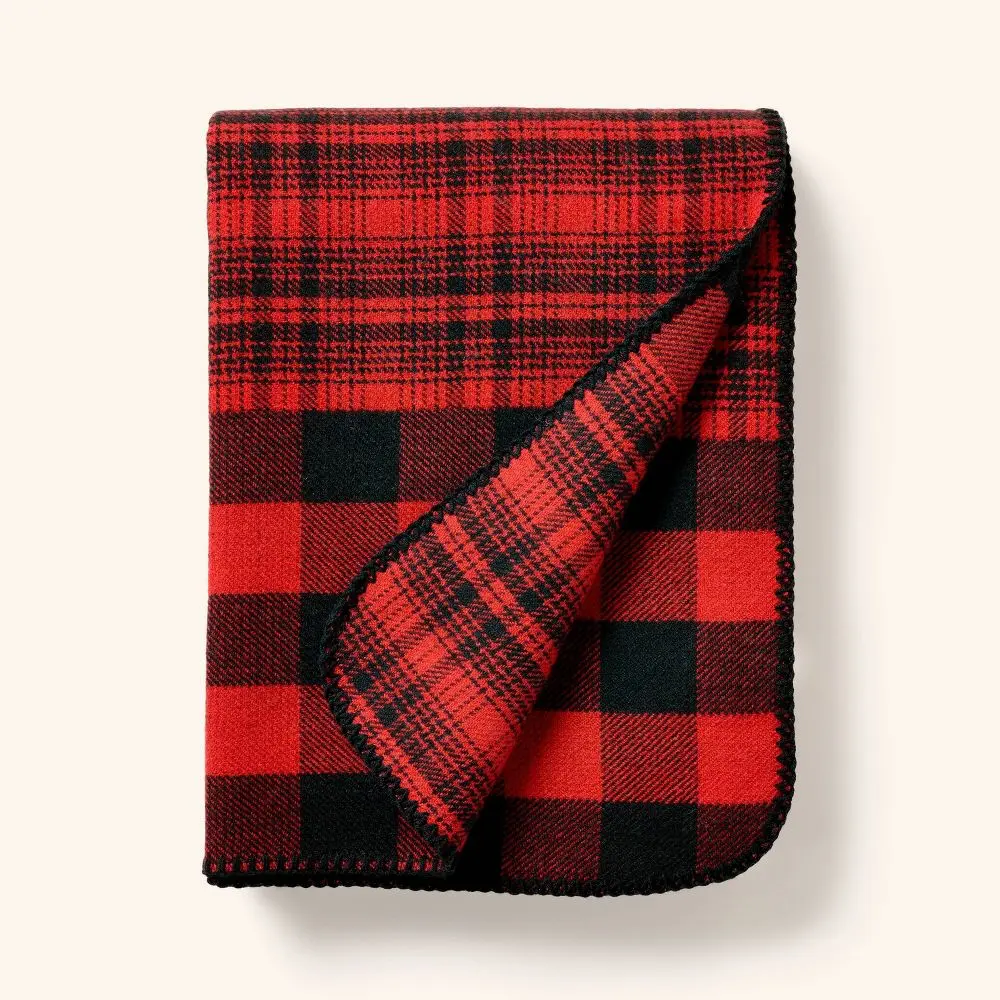 Patchwork Plaid Throw Blanket Red/Black - Woolric