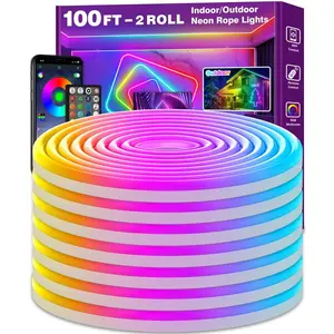 100Ft Neon Rope Lights,Flexible Led Rope Lights Control with App/Remote,Multiple Modes  Sync Gaming RGB Led Neon Lights for Bedroom Outdoor