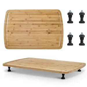 Home Wooden Stove Top Cover 30x21 Inch, Multi-Purpose Cutting Board with Juice Groove & Adjustable Legs, Fits Gas & Electric Stoves, Ideal for RVs, Small Kitchens & Camping