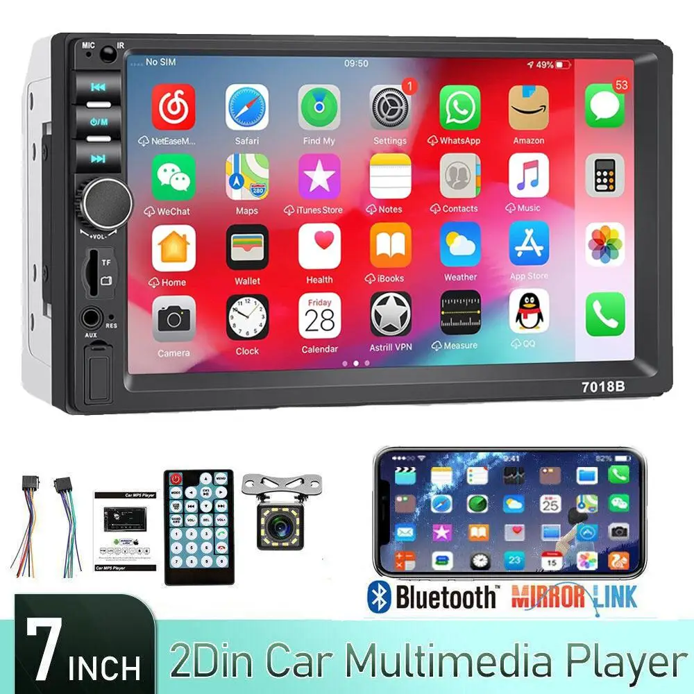 Dual Din car audio with rear camera, 7-inch touchscreen 2 Din radio, MP5 player, car audio receiver