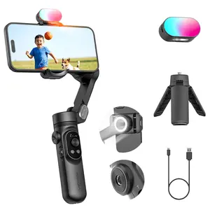 Aochuan Smart X Kit Anti-Shake 3-Axis Gimbal Stabilizer with Tripod - Foldable Smartphone Vlogging Gear for iPhone & Android, AI Face Tracking, Gesture Control, 360° Rotation, Magnetic Attachment, Portable Live Streaming Accessory