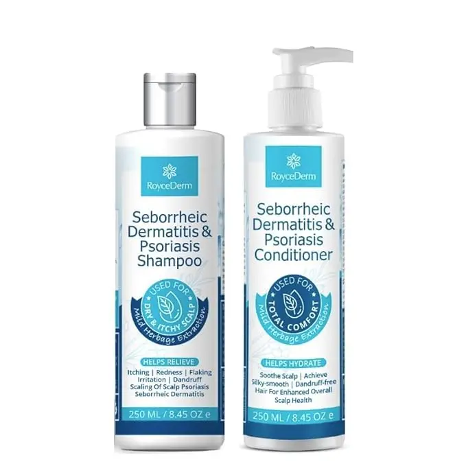 Roycederm Seborrheic Dermatitis & Psoriasis Shampoo and Conditioner Set - Effective Scalp Treatment for Folliculitis, Psoriasis, Dandruff, Dry Itchy Scalp with Soothing & Moisturizing Formula