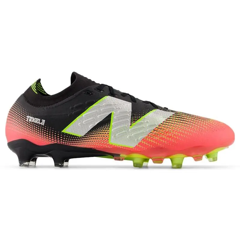New Balance Tekela Pro Low Laced FG V4 Black Neo Flame Clementine Firm Ground Soccer Cleats Football Boots Low Cut Lightweight Control Shoes Lace-Up Elite Performance Cleats Synthetic Upper TPU Outsole Natural Grass Soccer Shoes Adult Unisex Football