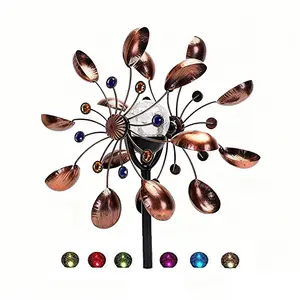 Solar Wind Spinner, 360° Dual Rotation Wind Powered, Solar Color Changing Glass Light, Waterproof Vintage Copper Outdoor Decor for Garden Patio Yard Porch, Auto On at Dusk No Wiring Needed