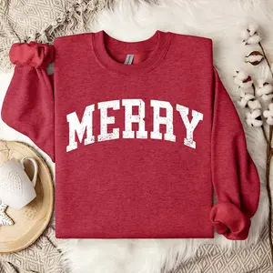 Retro Merry Christmas Sweatshirt, Womens Holiday Jumper, Cute Festive Sweater, Merry Xmas Graphic Jumper, Funny Retro Christmas Gift