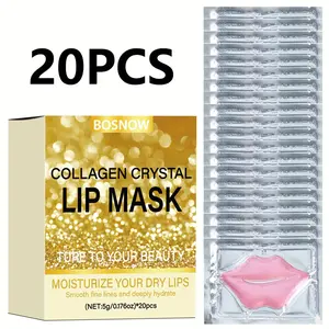 BOSNOW Collagen Crystal Lip Mask 20 Pieces Black Gold Luxury Design Intensive Nourishing Lip Care with Collagen Hyaluronic Acid Glycerin Deep Hydration Improves Dryness Smooths Fine Lines Maintains Moisture and Shine for Plump Elastic Lips