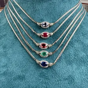 <PingEast jewelry > Tanzanite and Sapphire pendant----925 Sterling Silver East-West Set 4×6mm Natural AAAA Tanzanite Snake Chain Necklace with Certificate