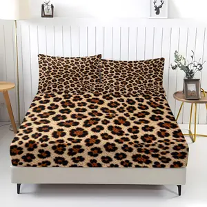 3Pcs Leopard Print Fitted Sheet Set, Retro Luxury Bedding Set, Soft and Breathable Fabric, Deep Pocket Design, Easy to Clean, Ideal for Fashionable Young Women's Bedroom Decor, Leopard Print Sheets Set