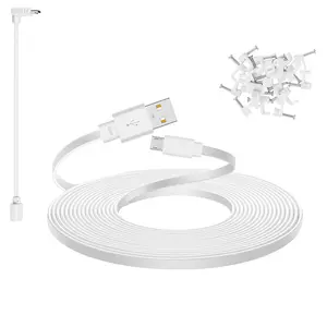 25 ft  USB Extension  Compatible with  Cam v4,  Cam Pan v3, Yi Cam, Nest Cam, Blink Mini  Camera, Long Flat Power Cord, White