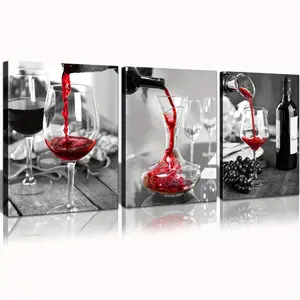 3pcs Framed Creative Canvas Poster, Red Wine Painting, Canvas Wall Art, Artwork Wall Painting For Gift, Bedroom, Office, Living Room, Cafe, Bar, Wall Decor, Home And Dormitory Decoration