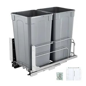 VEVOR Pull-Out Trash Can, 27 QT x2 Double Under Mount Kitchen Waste Container, Heavy Duty Garbage Recycling Bin with Door Kit and Soft Close Slide, for Kitchen Cabinet, Sink, Under Counter (Grey)