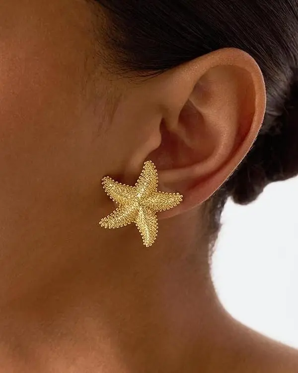 Tewiky Gold Earrings Starfish Stud Earrings for Women Ocean-Inspired Beach Jewelry Summer Vacation Accessories Cute Coastal Gift for Women and Girls
