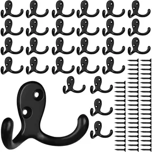28 Pack Heavy Duty Double Prong Coat Hooks Wall Mounted with 56 Screws Retro Double Hooks Utility Hooks for Coat, Scarf, Bag, Towel, Key, Cap, Cup, Hat