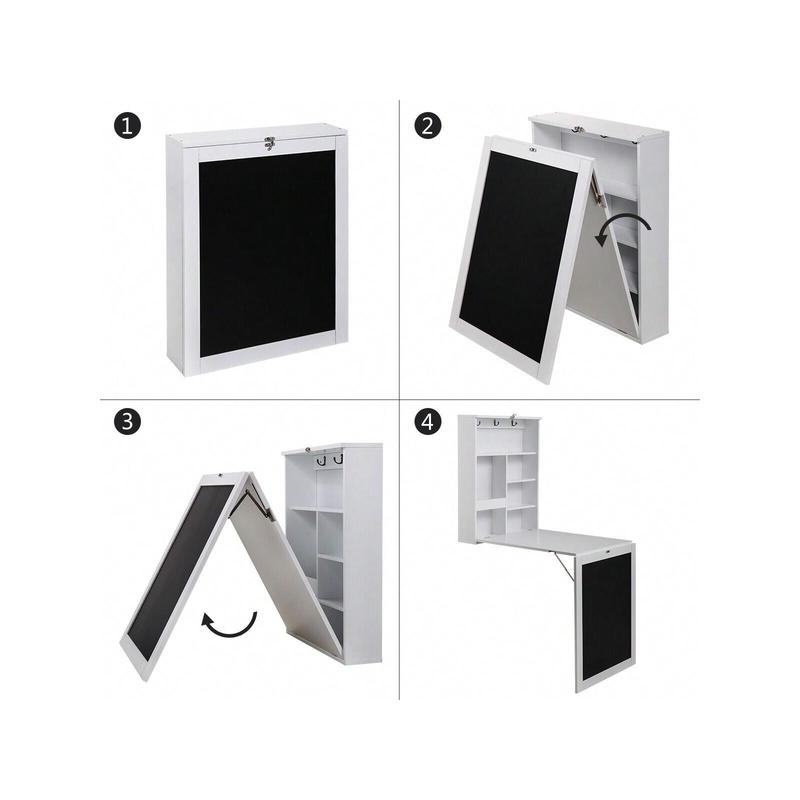Indoor furniture  Folding Floating Convertible Wall Mounted Table Space Saving Computer Laptop With Storage Bookcase Chalkboard Foldable Writing Desk Home Bed Room Office Furniture White Black