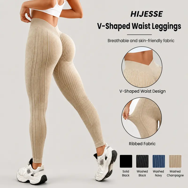 Hijesse Sporty Women's Solid Color Jacquard Ruched V-waist Sports Leggings for Yoga Gym Workout Running Casual Skinny Pants for All Seasons Gym Clothing Legging Fitness Yoga Training Pants Fitness Summer Bottoms