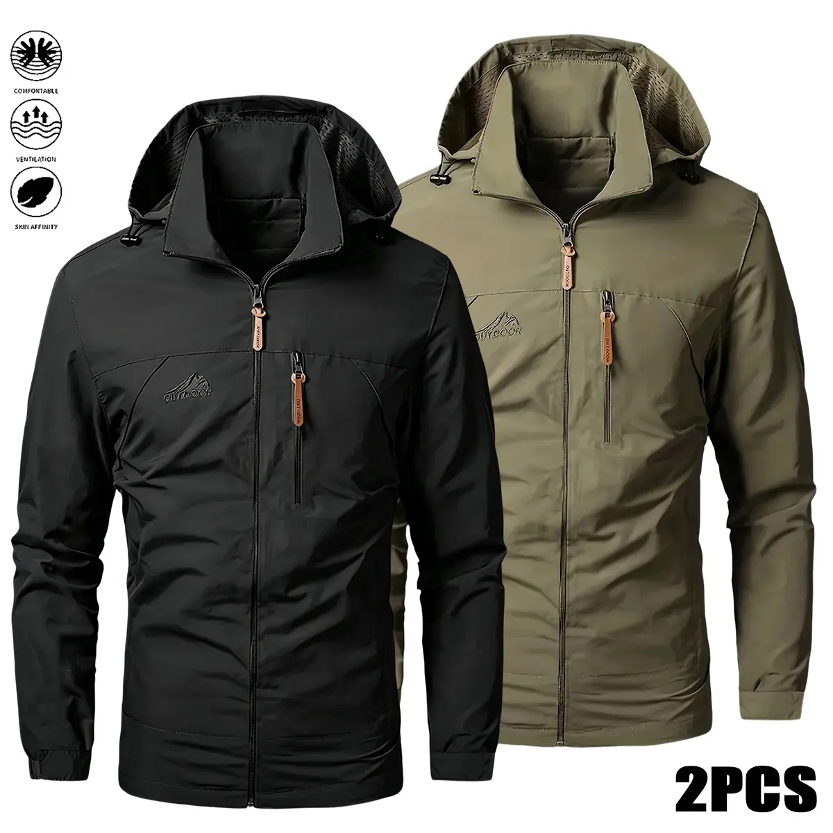 Men's Chic Lightweight Jackets, 2-Pack Casual Zip-Up Coats with Pockets, All-Seasons Regular Fit Polyester Tops