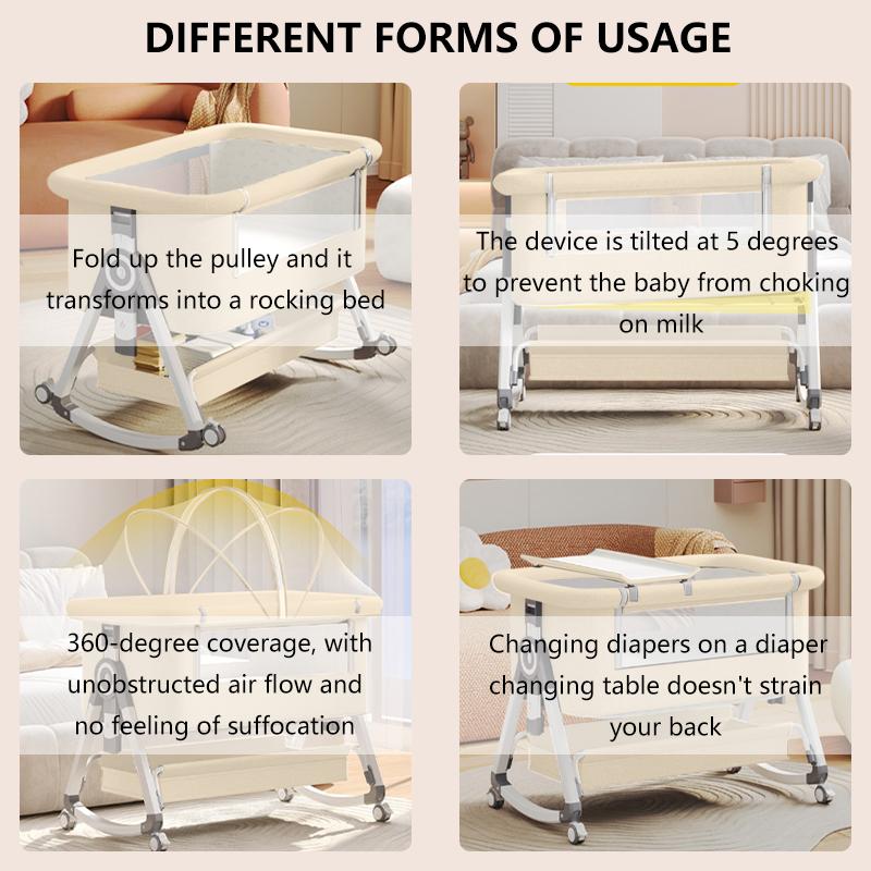 Minimalist 3 in 1 Baby Bassinet Bedside Sleeper for Newborn 0–6 Months, Adjustable Height Portable Bassinet with Wheels, Breathable Mesh & Mattress  cot  baby storage foldable crib