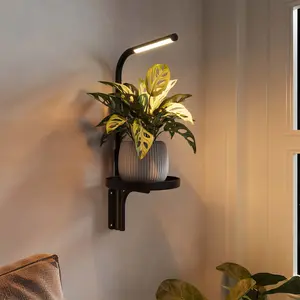 Bamworld Wall Plant Holder with Grow Light Plant Lights for Indoor Growing Wall Planters for Indoor Plants Grow Lights for Indoor Plants Wall Decor Adjustable Wall Plant Holder Hanging Planter Black