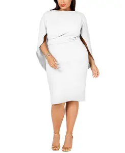 Betsy & Adam Women's Plus Size White Ruched Cape Dress