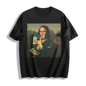 MONA LISA Vintage Washed Crew Neck Tee Regular Fit Casual Comfort Breathable Short Sleeve Funny T-shirts for Summer Fashion Men&Women's Top for Daily Wear 090103