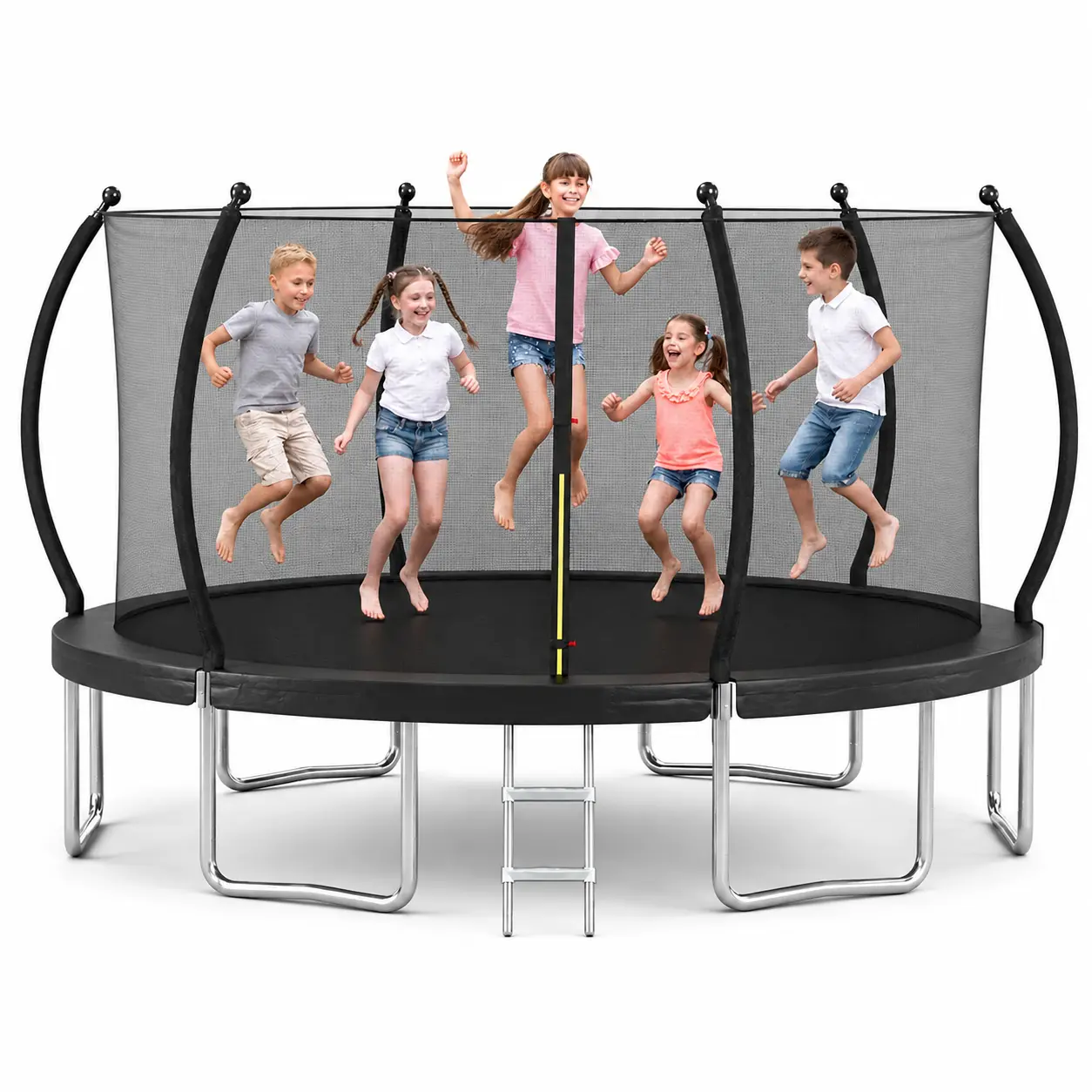 SkyBound 12FT 14FT 16FT Round Trampoline with Curved Safety Padded Poles & Enclosure Net, ASTM CPC Certified, 72 Galvanized Springs, UV-Resistant Mat, W-Shaped Legs, Ladder, Heavy-Duty Recreational Trampoline for Kids & Adults Backyard Fun