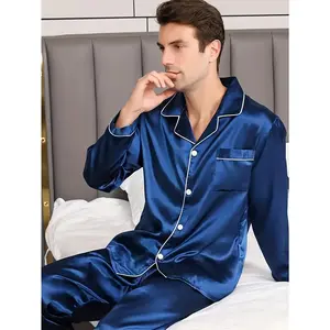 2pcs Men'S Pajamas With Multiple Colors To Choose From, Casual And Loose Fitting Home Wear, Lapel Collar, Long Sleeved Pants, High-end Moonlight, Men'S Pajamas