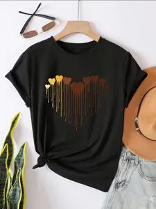 European and American Simple Fashion - Round Neck Loose Fit - Versatile Casual Spring/Summer Short Sleeve T-Shirt with Gradient Heart Pattern - Women's Top