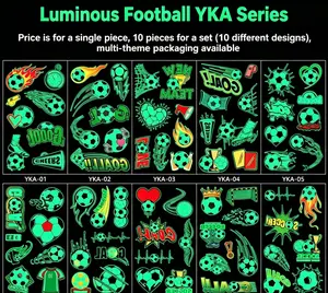 Random Design Sent  YKA Series Glow In The Dark Football Heat Transfer Stickers, 10 Styles Luminous Soccer Iron On Patches For T-Shirt Hoodies Clothing DIY Decor
